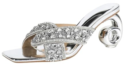 FgigcvE Sandalias de Fiesta sin talón glamurosas para Uso Diario, Mules de Punta Cuadrada con Purpurina Brillante para Invitados de Bodas,Plata,36 EU