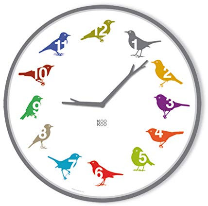 KOOKOO UltraFlat Color, Moderne Singvogeluhr mit 12 heimischen Vogelstimmen