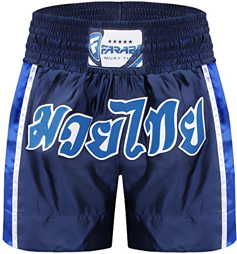 Farabi Sports Muay Thai Shorts, MMA Muay Thai Shorts Kampsport Cage Fighting Kickboxningsshorts, träningsshorts för män och kvinnor (DE/NL/SE/PL, Alfa, L, Regelbunden, Regelbunden, Navy Blue)