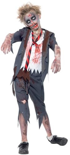 Smiffys Disfraz de colegial zombi, con pantalón, chaqueta, falsa camisa y corbata Halloween