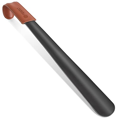ZOMAKE Shoe Horn Long Handle for Seniors Men Women,Metal Long Shoehorn for Boots,16.5 Shoe Spoon Helper(Brown Handle)