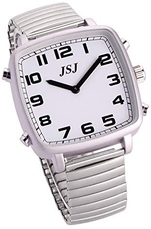 VISIONU Reloj Parlante en Español, Reloj de Pulsera Cuadrado,Esfera Blanco, con Expandible de Pulsera TSSW-1801S