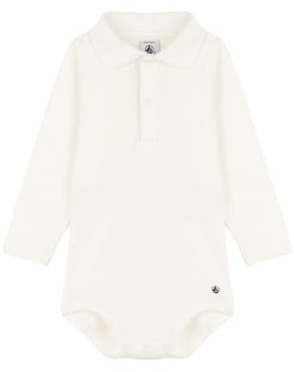 Petit Bateau A05Q2, Body a maniche lunghe con collo a polo Bimbo 0-24, Bianco Marshmallow, 3 mesi