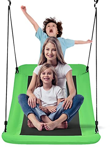 DREAMADE Balançoire Nid d'Oiseau Rectangulaire pour Enfants et Adulte avec Hauteur Réglable 100-180CM, en Tissu avec Deux Sangles, Multitude de Méthodes de Suspension, 155 x 83 cm