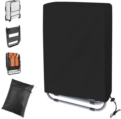Fachmach Fundas Sillas Jardin Plegables,Funda Protectora Sillas Jardin Oxford Tela Impermeable UV para Tumbona Plegable Resistente Protege contra Las Inclemencias (W71×L110cm) (Negro)