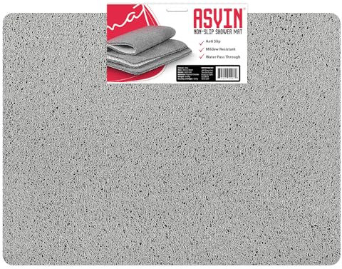 Asvin Alfombrilla antideslizante grande para baño y ducha para interior y zonas húmedas (60 x 80 cm, gris) de secado rápido