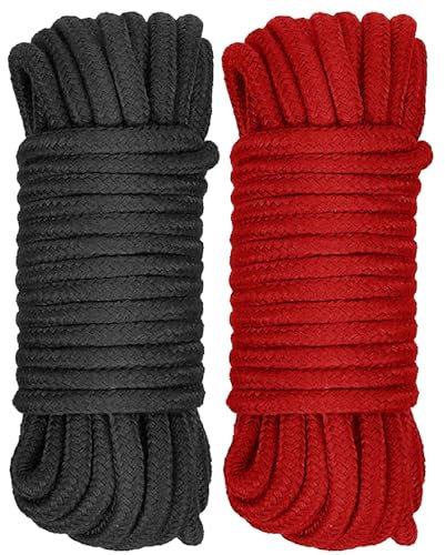 2Pack Soft Cotton Rope, 20M Multipurpose Durable Long Rope 8mm Thick Craft Cord Cotton Cord All Purpose Tying Rope (Red+Black)
