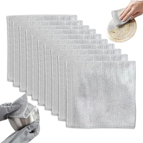 Trapos de alambre para lavar platos húmedos y secos, trapos multiusos de alambre antiarañazos, paños de cocina para lavar platos, fregar y limpiar platos, fregaderos, mostradores, estufas