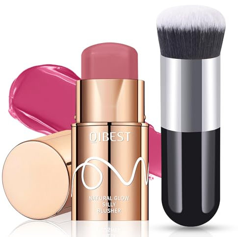 Creme Blush Stick, 3-in-1 Multi Blusher Stick für Wangen Lippen Augen, Leichtes Rouge Beauty Wand, Langanhaltend Waterproof Cream Blush mit Pinsel, Gesicht Rouge für Frauen Natürlichen Look