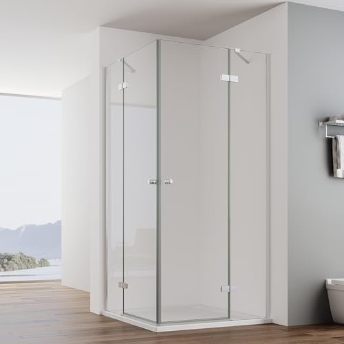 IMPTS Duschkabine Eckeinstieg 90x90cm Duschtür Doppel Falttüren Duschabtrennung eckdusche Duschwand Glas mit 6mm ESG-Glas Höhe 185cm