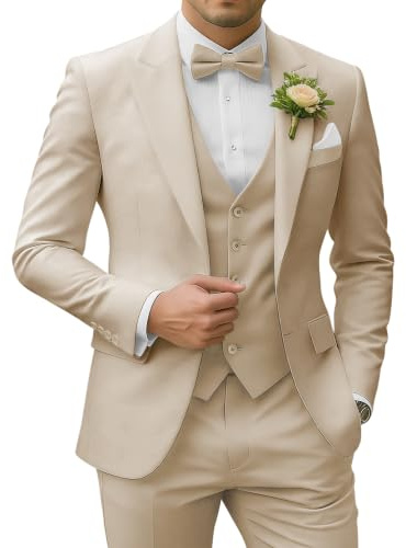 SPTALLFITJSV Beige Suits for Men 3 Pieces, Large