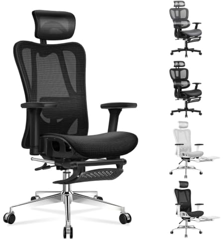ALFORDSON Silla Oficina Ergonómica Malla, Silla Escritorio Ejecutiva Grande y Alta con Soporte Lumbar Ajustable para Recepción,Reuniones,Reposabrazos Ajustables y Reposacabezas(Negra)