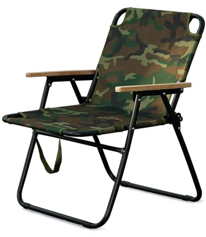 OVLRIJP Campingstuhl Faltbar, Camping Klappstuhl, Faltstuhl Camping mit Griff, Klappbare Campingstühle Leicht Klein mit Armlehne aus Holz, Perfekt für Angeln, Picknick und Wandern (Tarnfarbe)