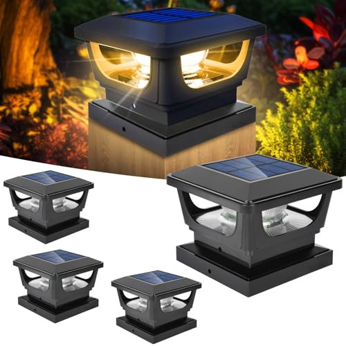 Led Pfostenkappe Solar 7x7 8x8 9x9 10x10, 3000K Warmweiss Solar Pfostenleuchte IP65 Wasserdicht Zaunpfosten Beleuchtung Solarleuchte Pfosten für Hölzerne Pfosten, Patio, Zaun Beleuchtung(4 PCS)
