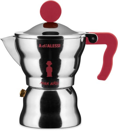 Alessi, Cafetera espresso de diseño, cuerpo de aluminio, mango y mango de resina termoplástica, 1 taza