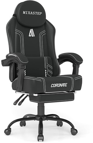 NSMAZXO Gaming Stuhl Ergonomisch mit Verstellbarer Rückenlehne & 360° Drehfunktion - Bürostuhl für Erwachsene/Jugendliche 150KG,PC-Stuhl Stoff in Weiß für Homeoffice/Gaming