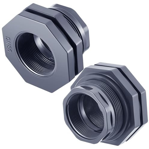 Maasechs 2 Pcs 3 Inch PVC Bulkhead Fitting Water Tank Connector Plumbing Bulkhead Pipe Fitting 3 NPT for Rain Barrels, Aquariums, Tubs, Pools