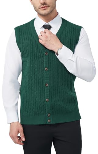 KUYIGO Men's V Neck Jumpers Knitted Gilets Vest with Buttons Knitwear Tank Top Sleeveless Cardigan for Gentleman S-XXL