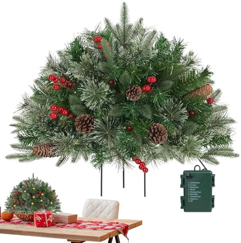 Zunetsutock Christmas Tree Planter - 16 Inch Battery Operated Holiday Decoration, Includes Stand and 50 LEDs, Fake Tree for Entryways | Illuminated Ornament for