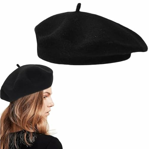 Basco Francese Cappello,Basco da Donna,Berretto Francese Donna,Cappello Baschetto,Berretto Francese Classico Vintage Taglia Unica,Baschetto Berretti per Spring Estate,Autumn,Invernale,Nero