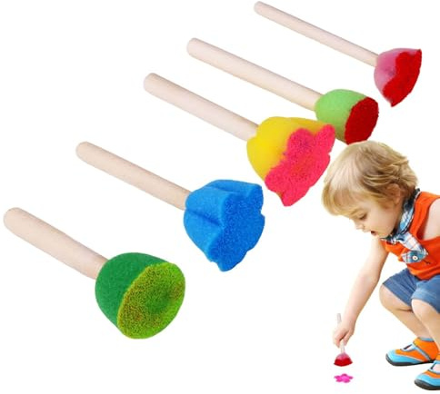 10 Pieces Kids Foam Paint Stamps, Kids Paint Sponges Set With Wooden Handle, Educational Foam Stamps For Toddler Finger Painting, Sponge Brush Set For Kid Artistic Creativity, Foams Art Supplies
