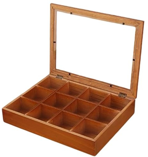 Organizer Per Porta Tè - Scatola In Legno A 12 Scomparti, Organizer Per Tè Con Coperchio Trasparente | Contenitore Per Smistamento Di Bevande, Vetrina Per Pacchetti Di Infusione, Progettato Per La Cuc
