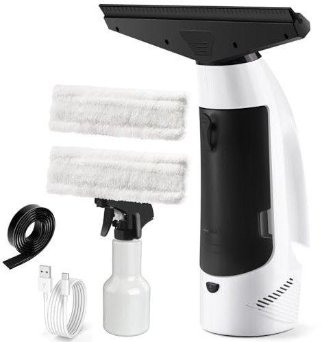 Window Vacuum Squeegee Cordless, Handheld Window Vac with Multi-Purpose Spray Bottle & Microfiber Cloth, Electric Cleaning Tool for Windows, Tiles, Mirror, Countertop, Car Windshield