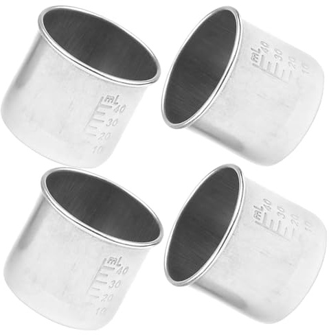 Beavorty Misurino in Acciaio Inox 304 da 40 Ml, Set da 4 Tazze Graduate Portatili per Medicinali, Tazze Graduata Multifunzione per Uso Domestico Superficie Lucidata e Angoli Arrotondati