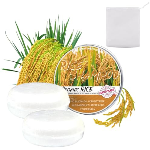 Shampoo solido, confezione da 2, sapone per capelli, contiene riso biologico e altri ingredienti, elimina la forfora e allevia il prurito, include retina per la schiuma