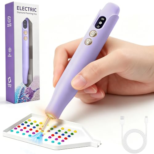 Electric Diamond Art Pen Kit, Wireless Vacuum Pen with 2-Speed Suction & Built-in Warm Light, Lightweight 53g Ergonomic Design for Diamond Painting, USB-C Rechargeable - Purple