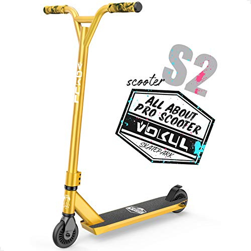 VOKUL Gold Pro Stunt Scooter - Entry Level Tricks Freestyle Pro Scooter for Age 6 Up Kids,Boys,Girls - Reinforced 20 L4.1 W Deck(Gold)