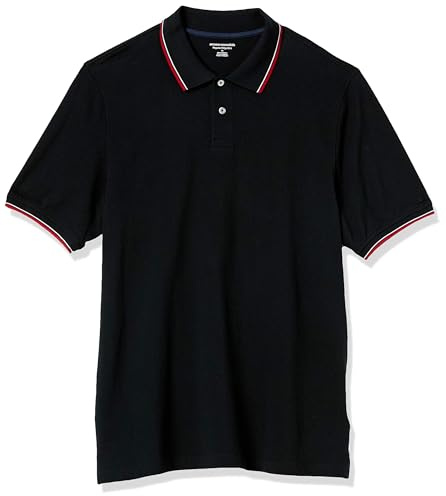 Amazon Essentials Polo in Cotone piqué vestibilità Regular (Disponibile in Taglie Extra Forti) Uomo, Nero Rosso Bianco Thin Stripe, L