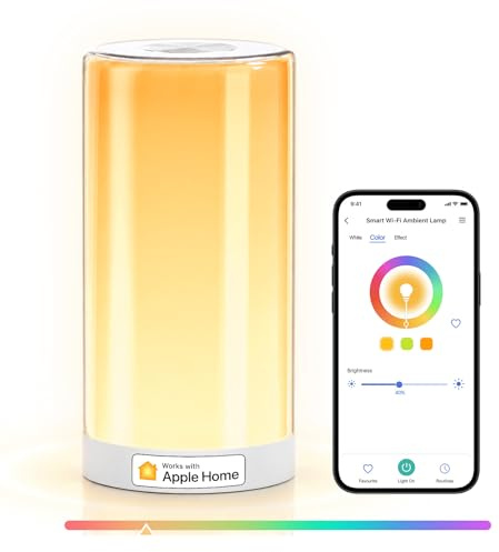 meross Smart WiFi Bedside Lamp, LED RGBWW Touch Table Lamp Works with HomeKit, Alexa and Google Home, Timer, 2700-6500K, 1% to 100% Brightness, Ambient Light Lamp for Bedroom, Kids, Living Room Decor