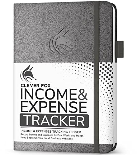 Clever Fox Income & Expense Tracker, Business Ledger 15 x 21cm Silver Black | Bookkeeping & accounting notebook, Finance record log book, Budget planner & monthly bill organizer, Small business supplies
