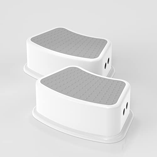 Step Stool for Kids (2 Pack) – Toddler Potty Training Stool with Non-Slip Grip, Lightweight Step Up Stool for Bathroom, Kitchen, Bedroom, Toy Room & Living Room (Gray White)