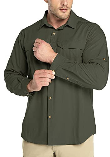 Outdoor Ventures Hemd Herren Freizeithemd Langarm Outdoor Shirt Atmungsaktive Schnell Trocknende Funktionshemd, Männer Frühling Sommer UV-Schutz Sportshirt Grün XL