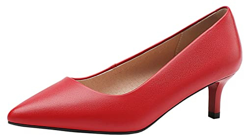 Jamron Mujer Cuero Genuino 5CM Tacones Altos Elegante Puntiagudo Pumps Zapatos de Oficina Rojo SN602C015-1 EU39.5