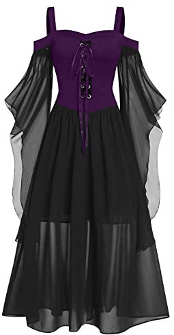 Robe de Plage Femme Mi Longue Tulle Cordon Slim Plissée Casual Deguisement Vintage Vêtement Chic Et Glamour Gothique Robe De Mariée Pas Cher Sexy Printemps Marque Robe Violet foncé L