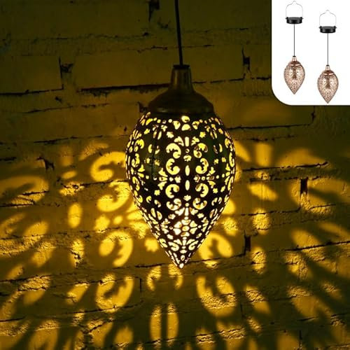 ZWOOS 2er-Set Solarlampen für Außen Hängend, Solarleuchten für Garten Deko, wasserdicht Solar Gartenleuchten für Balkon, Terrasse - Projekt schönes Muster (Blume) (Blume)
