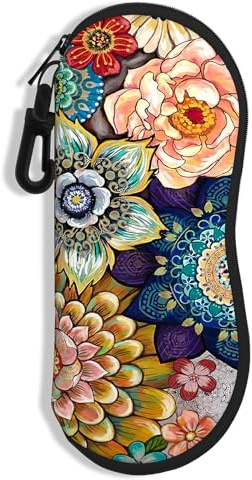 NPOOYI Sunglasses Soft Case, Ultra Light Portable Neoprene Zipper Glasses Case for Men Women, Colorful Mandala