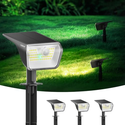 Linkind solarlampen 2 in 1 Solar Strahler Außen mit Bewegungsmelder 3000K & 6500K, 60-LEDs Außen Gartenstrahler mit Dauerlicht und Lade-anzeige, IP67 Wasserdicht Solar Wegelampen 8M/120°, 3 Stück