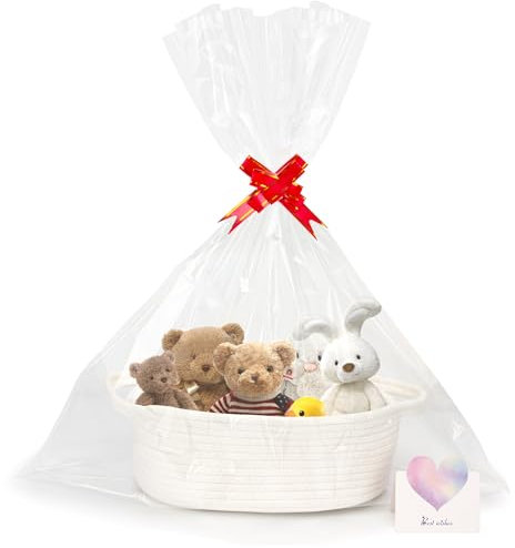 Goodheim Cesti Natalizi Vuoti Cesto in Corda Con Sacchetti di Cellophane Sacchetti Trasparente，Cesto Regalo Vuoto per Baby Shower, Matrimoni, Compleanni