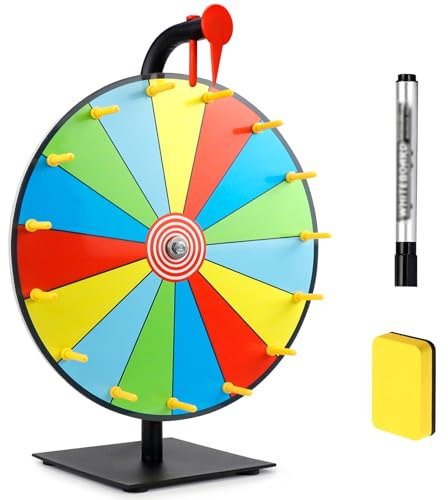 Mumjooyi Roue de la Fortune 30 cm Roue de Fortune Roue de Loterie Roue de Prix Tournante Facile àÉcrire et à Nettoyer avec Marqueurs Effaçables à Sec et Gomme pour Carnaval