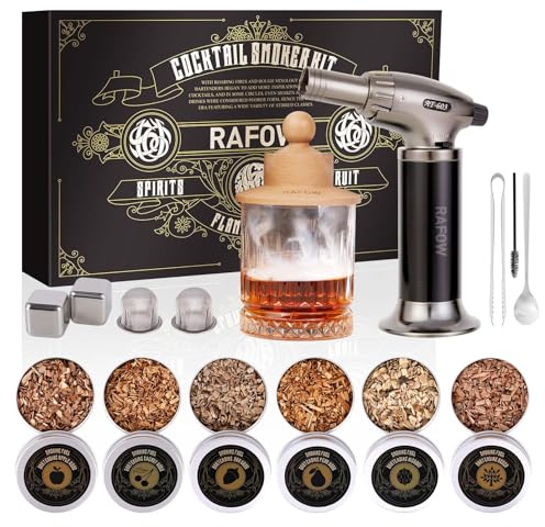 Cocktail Smoker Kit with Torch - Whiskey Smoker Kit with 6 Flavors Smoked Wood Chips - Old Fashioned Drink Smoker Kit for Bourbon, Whisky Smoking Gifts Box Smoke Set for Men(Without Butane)