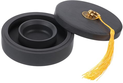 PATIKIL Pietra per Inchiostro Cinese da 4 con Cerchio d'Acqua, Vassoio in Pietra per Inchiostro Rotondo per Pratica Calligrafia Tradizionale Pittura Disegno, Nero