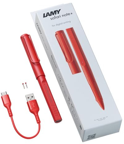 LAMY Safari Note+ Digitaler Stift inkl. Laser-Gravur, kompatibel mit verschiedenen iPad Modellen, USB-Ladekabel (red)