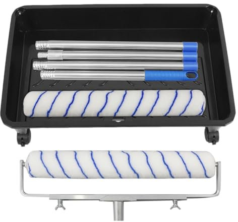 Polegas 5 Pcs Paint Roller Set with 2 Pcs 18 Inch Paint Roller Sleeve, Extendable Paint Roller Frame, Paint Roller Tray with Wheels, Paint Roller Extension Pole, Long Paint Roller for Ceilings