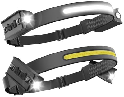 Tekwet 2 Pack Head Torch Rechargeable, 230° Wide Beam LED Headlamp with Motion Sensor