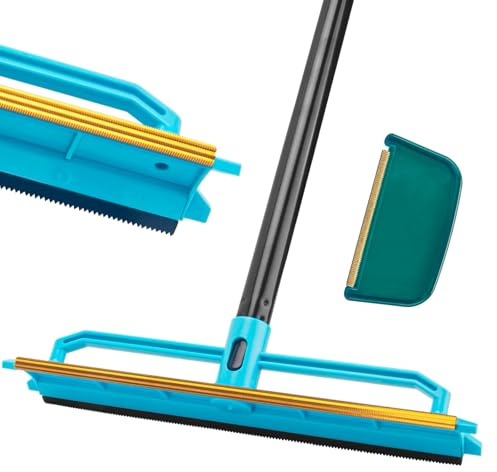 Ylebs Carpet Rake for Pet Hair Removal Tool, Reusable Pet Hair Remover Broom with 56” Long Handle, Cat & Dog Hair Carpet Scraper for Rugs Mats Couch