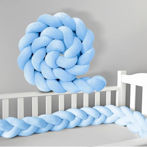 AZMAHT Paracolpi per Lettino Cuscini Intrecciato Annodato Cuscino Coccoloso Soffice Intrecciato Sponda Letto Bambini Paracolpi di Sicurezza Morbido Anticaduta,R21,450CM